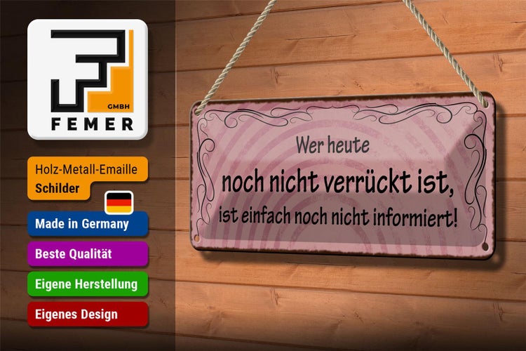 Blechschild Spruch 27x10cm wer heute noch nicht verrückt Dekoration