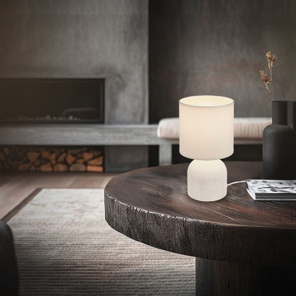 Tischlampe Tischleuchte Wohnzimmer Schlafzimmer Stoffschirm Keramikfuß