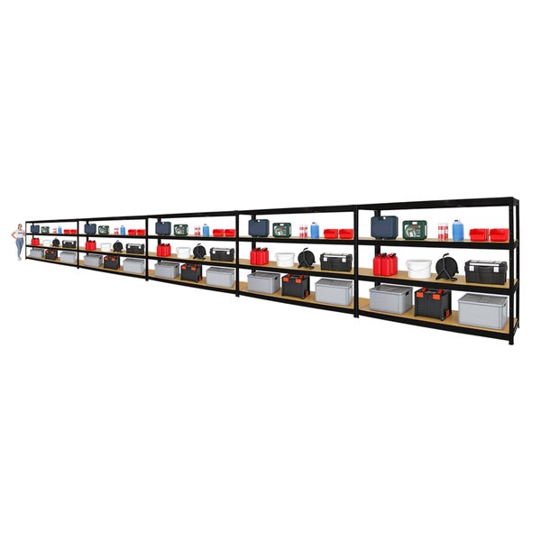 PROREGAL Mega Deal 5er-Sparset Profi-Schwerlastregal Dino HxBxT 180x240x60cm Fachlast 450kg Schwarz, Kellerregal, Steckregal, Garagenregal, Lagerregal