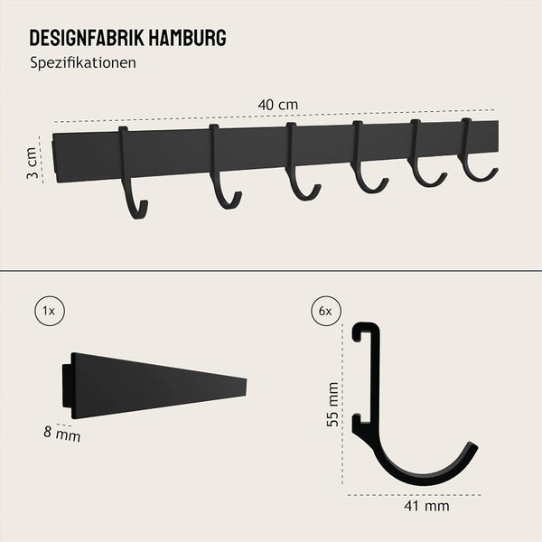 Designfabrik Hamburg Hakenleiste Küche selbstklebend Schwarz 40cm