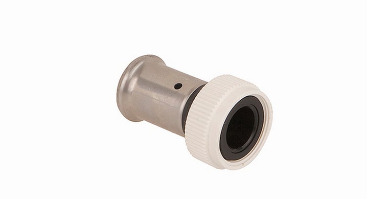 Heizkörper-Ventilset aus verchromtem Metall bestehend aus Thermostatkopf, Thermostatventil und Rücklaufverschraubung.