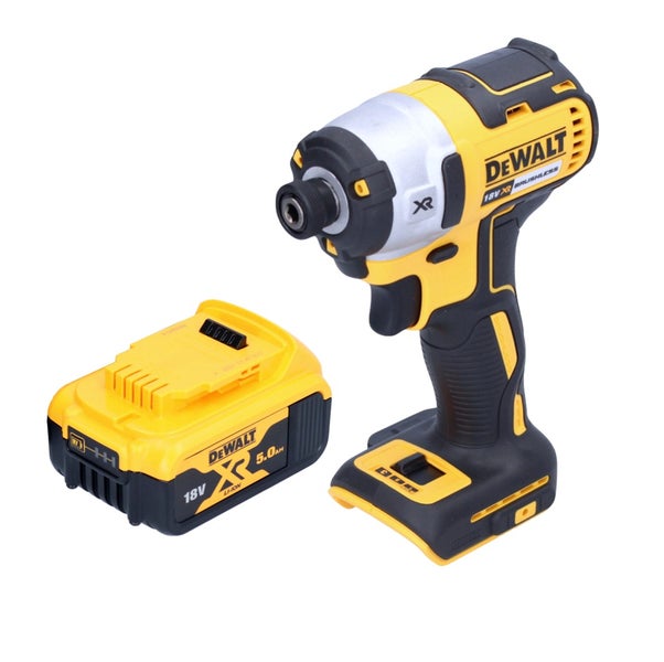DeWalt Akku Schlagschrauber 18 Volt bürstenlos XR mit 5,0 Amperestunden Lithium Ionen Akku, DeWalt Logo.