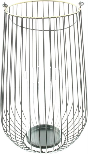 Dekoleidenschaft Windlicht Retro groß aus Metall, schwarz / gold, 34 cm hoch, Hängelaterne mit Windlichtglas, Kerzenhalter