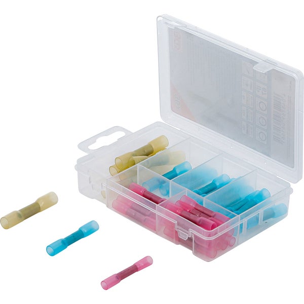 Stoßverbinder-Set mit Schrumpfisolation in transparenter Sortimentsbox.