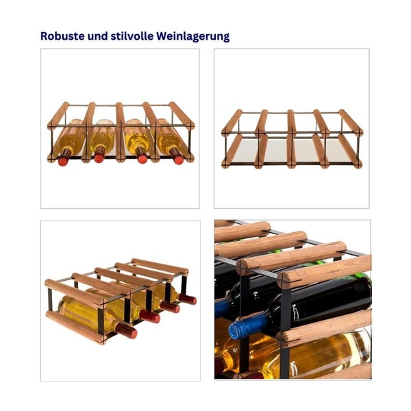 PROREGAL Modulares Weinregal Vinotega Mod Metal HxBxT 12,5 x 42,5 x 24,5 cm 4 x 1 Flaschen Massives Kiefernholz Braun Geölt