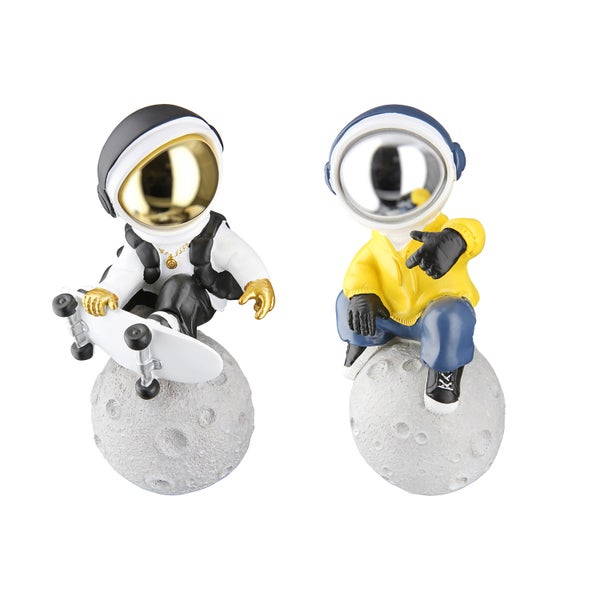 Figuren GILDE 2er Set APOLLO Dekoobjekte gelb-grau-weiß Höhe 23cm Kunstharz