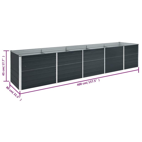 Rechteckiges Hochbeet in Anthrazit mit den Maßen 400 x 80 x 45 Zentimeter.