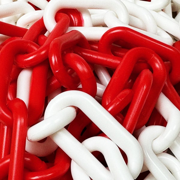 UvV Absperrkette Gliederkette Kunststoff Länge: 25 m (Stärke 6, 8 oder 10mm) + 5 Notglieder viele Farben / weiss-rot / 8 mm