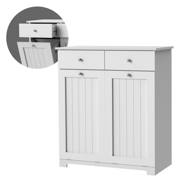 ML-Design Wäscheschrank mit 2 ausklappbaren Wäschesäcken, Weiß, 75x37x90 cm, Wäschesammler mit 2 Schubladen, viel Stauraum, Wäschebox MDF, Wäschekorb Wäschetruhe Badezimmerschrank Badschrank Badmöbel