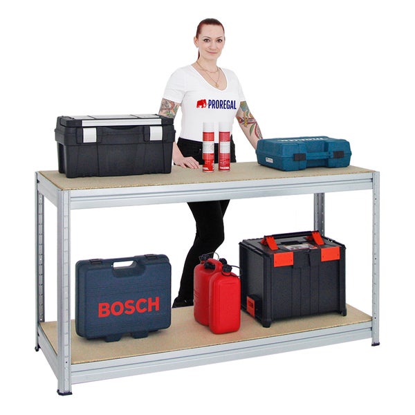 PROREGAL Mega Deal 4x Höhenverstellbare Werkbank Dino HxBxT 90 x 160 x 60 cm Traglast 600 kg Verzinkt