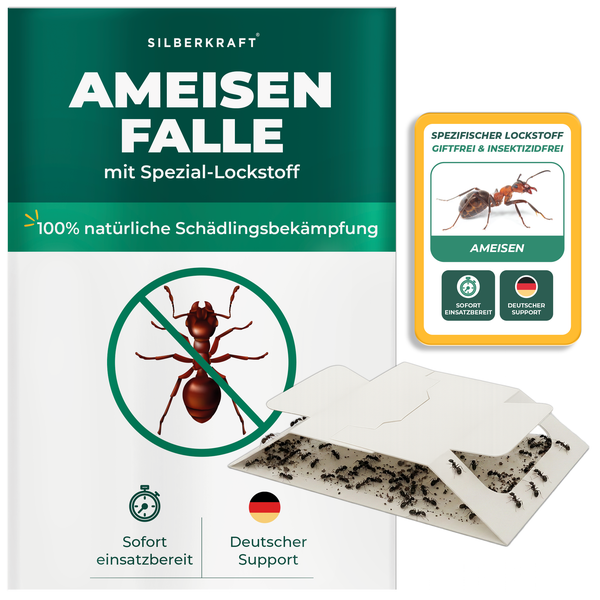Silberkraft Ameisenfalle mit Speziallockstoff zur natürlichen Schädlingsbekämpfung ohne Insektizide, sofort einsatzbereit.