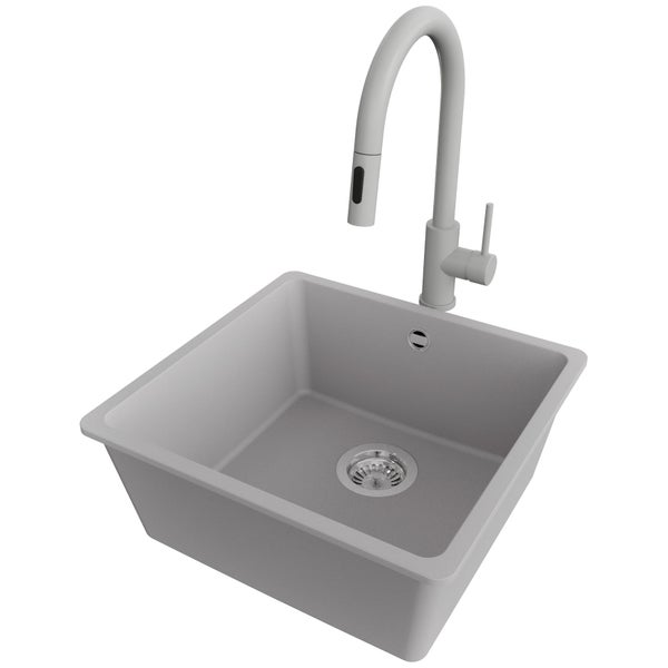 Spülbecken aus Quarzkomposit mit Armatur