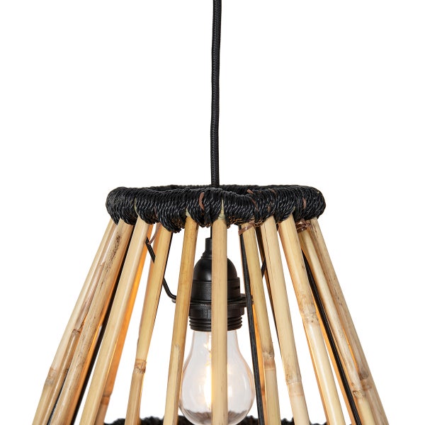 Bambus Hängeleuchte mit schwarzem Textilkabel