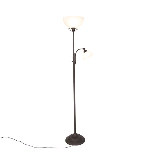 QAZQA - Landhaus I Vintage Klassische braune Stehlampe mit Leselampe – Dallas I Wohnzimmer I Deckenfluter - Stahl Rund I Länglich - LED geeignet E27