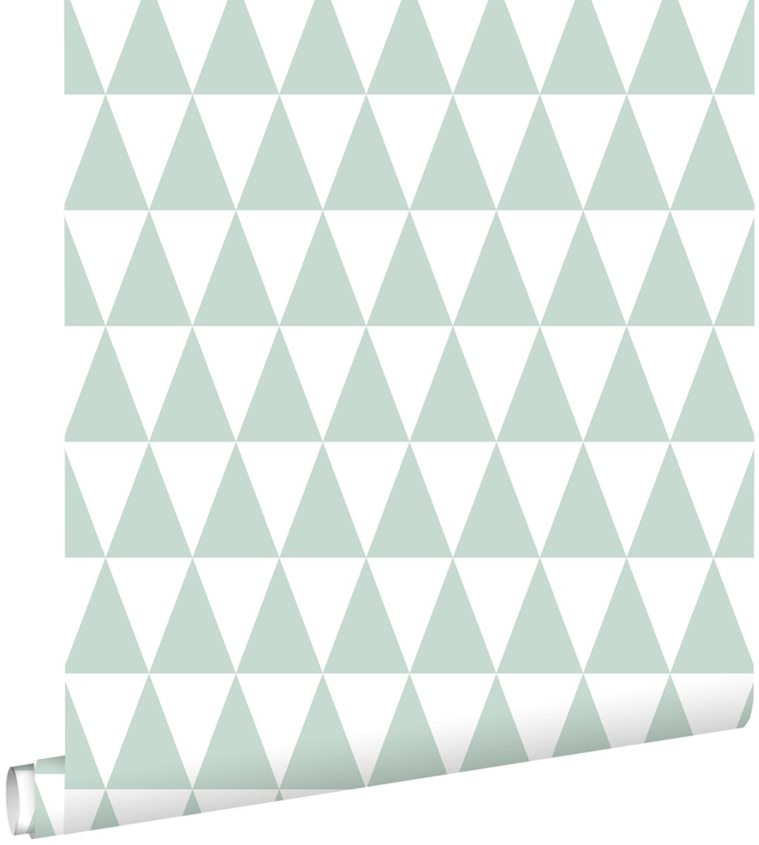 ESTAhome Tapete grafische, geometrische Dreiecke Pastell Mintgrün und Weiß - 53 cm x 10,05 m - 128843