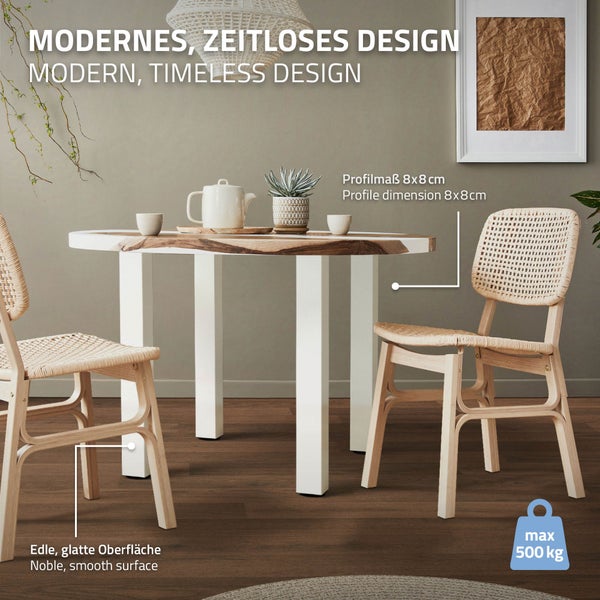 ML-Design 4er Set Tischbeine I-Design 72 cm, Weiß glänzend, aus pulverbeschichtetem Stahl, eckig, Profil 8x8 cm, Höhenverstellbare Möbelfüße 1-4cm, Möbelbeine für Esstisch Schreibtisch Arbeitstisch