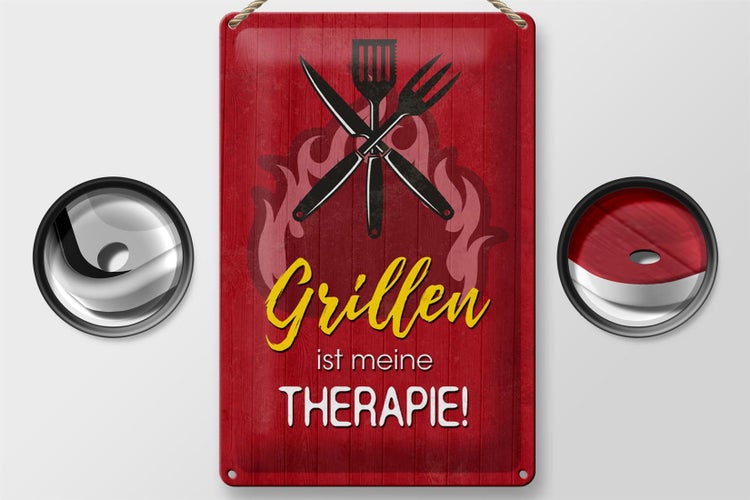 Blechschild Spruch 20x30cm Grillen ist meine Therapie