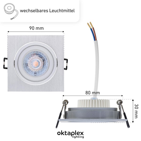 6er Set Deckenspots LED Modul Lyon 2700K 4,8W 380lm warmweiß eckig Schwenkbar Einbaustrahler Einbaudurchmesser 80mm