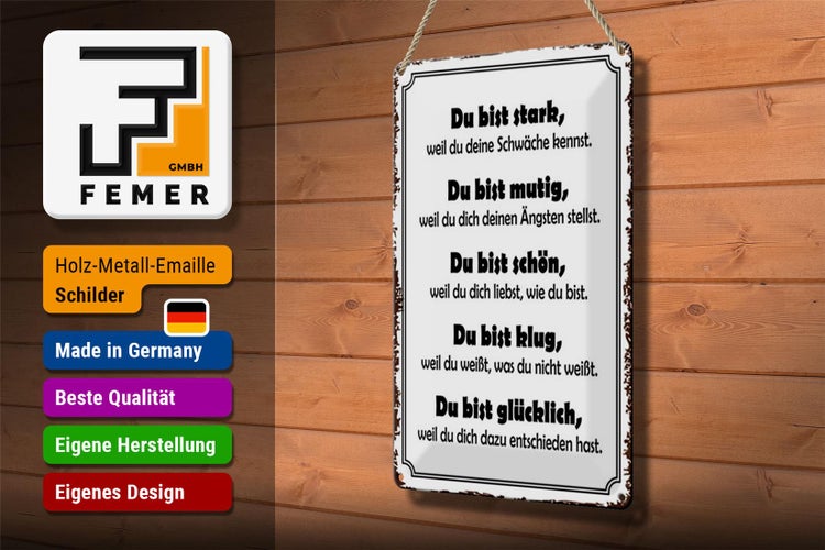 Blechschild Spruch 20x30cm Du bist stark, mutig, schön