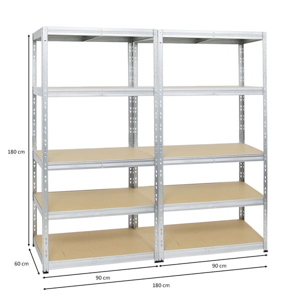 PROREGAL Mega Deal 2x Schwerlastregal Tiger HxBxT 180 x 90 x 60 cm Fachlast 265 kg 5-Ebenen Verzinkt