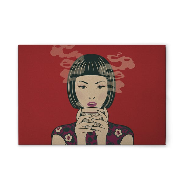Gemälde mit asiatischem Frauendesign und Teetasse
