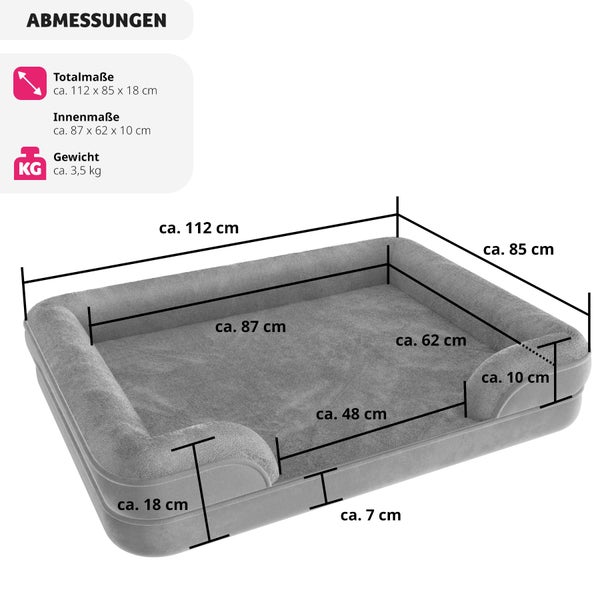 Orthopädisches Hundebett tectake Kimba waschbar mit abnehmbarem, wasserdichtem Plüschbezug grau