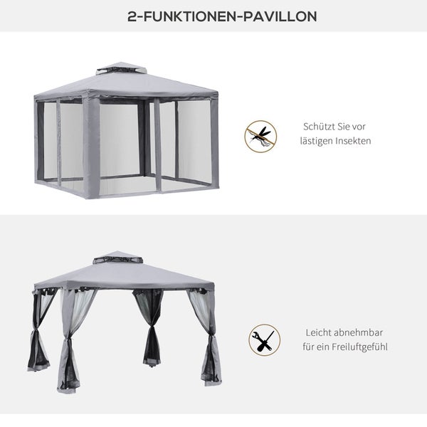 Outsunny Gartenpavillon, 294L x 294B x 265H cm, Polyester, Metall, Hellgrau