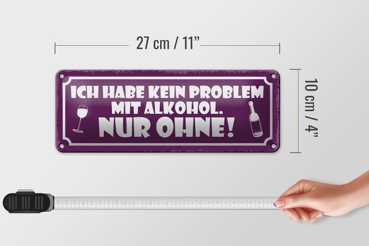Blechschild Spruch 27x10cm kein Problem nur ohne Dekoration