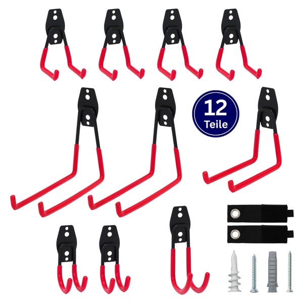 Set mit 12 Wandhaken und Befestigungsmaterial zur Wandaufbewahrung in Garage oder Werkstatt