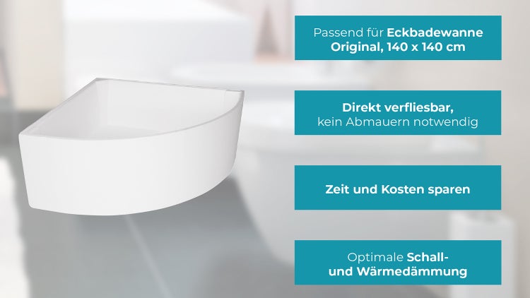Calmwaters® Wannenträger 140 x 140 cm Original, Passend für Eck-Badewanne 140x140 cm, Styroporträger, Schall- und wärmedämmend, Direkt verfliesbar, Badewannenträger in Weiß, 03AX2458