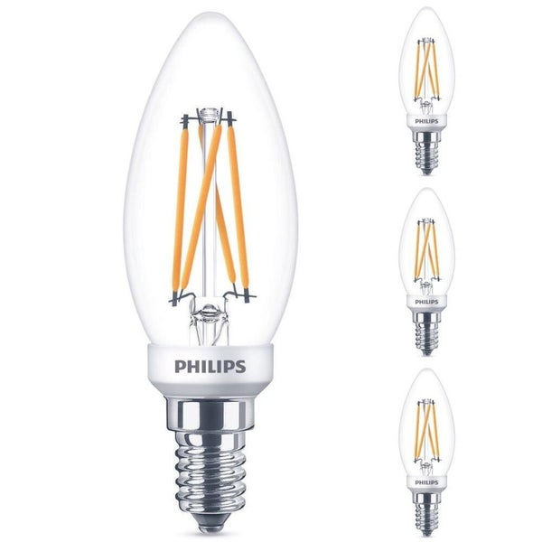 Philips LED Lampe ersetzt 25 W, E14 Kerzenform B35, klar, warmweiß, 270 Lumen, dimmbar, 4er Pack