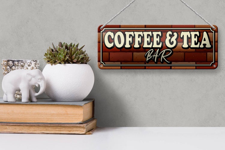 Blechschild Spruch 27x10cm Coffee & Tea Bar Kaffee Tee Dekoration