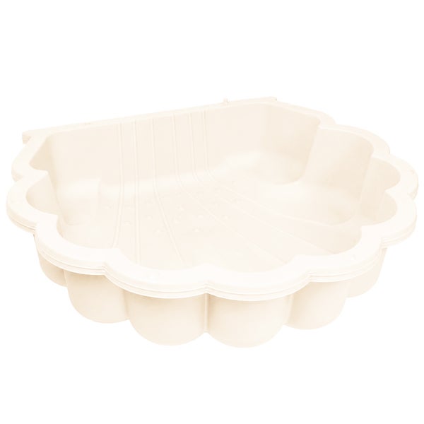 Beige Sandmuschel aus Kunststoff, nutzbar als Sandkasten oder Planschbecken.