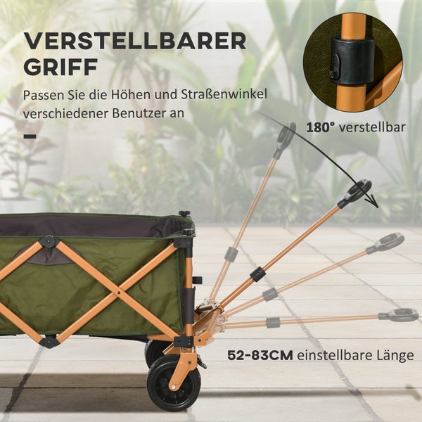 Outsunny Bollerwagen Faltbarer Handwagen, Transportwagen mit Verstellbarem Griff, Strandwagen, Gartenwagen mit Klapptafel, bis 120 kg Belastbar, Grün