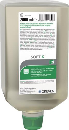 Greven Soft K milde Reinigungslotion für Haar und Körper, 2000 ml Nachfüllflasche für Spender.