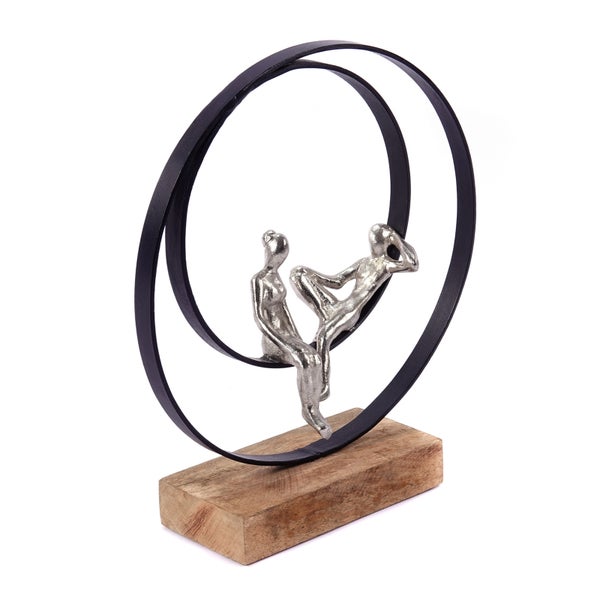 Skulptur Date Mangoholz, Metall silber-natur