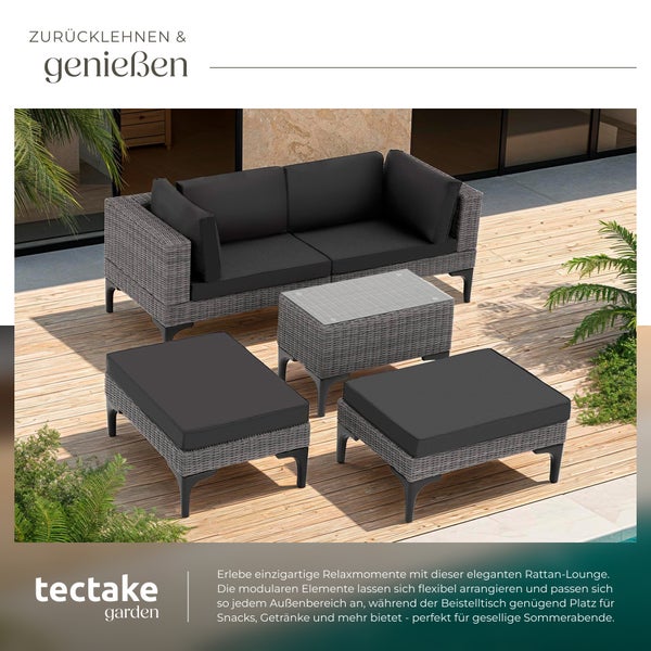 Rattan Lounge tectake Bellaria mit Sicherheitsglasplatte mit Aluminiumgestell grau
