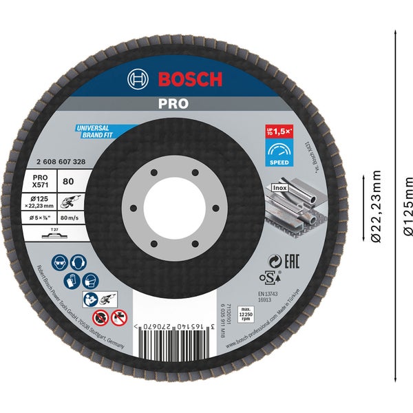 Bosch PRO X571 Fächerschleifscheibe 125 mm G80 - 2608607328