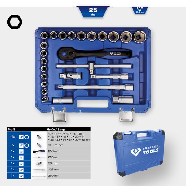 BRILLIANT TOOLS 1/2 Steckschlüssel-Satz 25tlg. - BT022025