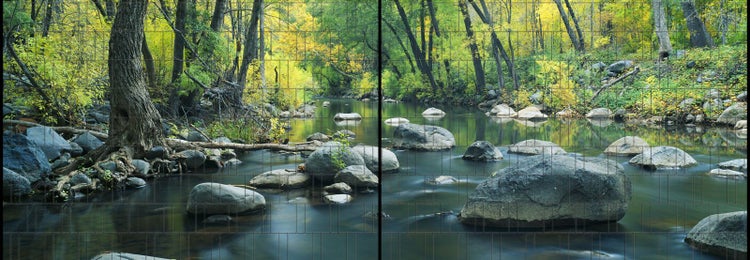 Dekoratives Wandbild mit Waldflusslandschaft