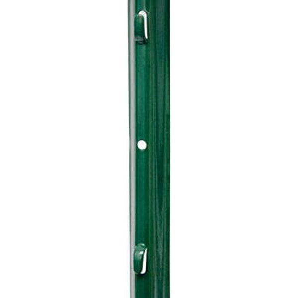 Zaunpfosten aus Metall mit Drahthalteklammern und Lochbohrung.