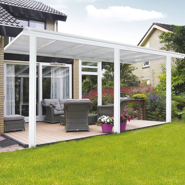 Home Deluxe - Terrassenüberdachung SOLIS Weiß, B/T/H: 434 x 303 x 226/278 cm - inkl. Hohlkammerplatten, Montagematererial I Carport Pavillion Pergola