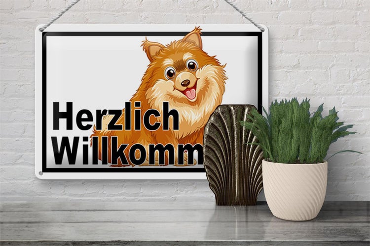 Blechschild Spruch 30x20cm Herzlich Willkommen Hund