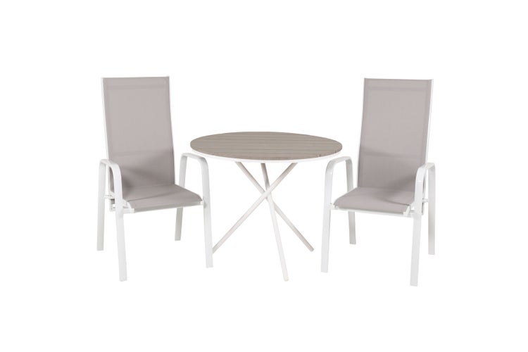 Parma Gartenset Tisch Ø90cm und 2 Stühle Copacabana weiß, grau, cremefarben. 90 X 90 X 74 cm