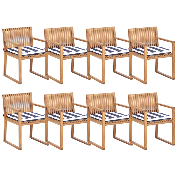 Set mit 8 Stühlen und Sitzkissen SASSARI II zertifiziertes Akazienholz Marineblau
