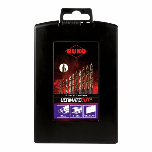 Ruko Bohrersatz Ultimatecut im Kunststoffkoffer, Durchmesser 1,0 bis 13,0 Millimeter, für Edelstahl, Stahl und Plexiglas.