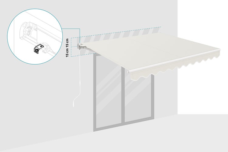 Seitenmarkise mit Maßangaben zur Montage