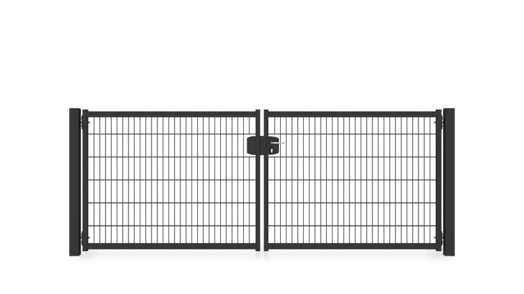 Gartentor ZAUNGURU BASIC-Line Berlin aus Metall, Höhe: 123cm, Breite: 334cm, 2-flügelig inkl. Pfosten, Schloss und Zubehör, Feuerverzinkt und zusätzlich in RAL 7016 Anthrazitgrau pulverbeschichtet