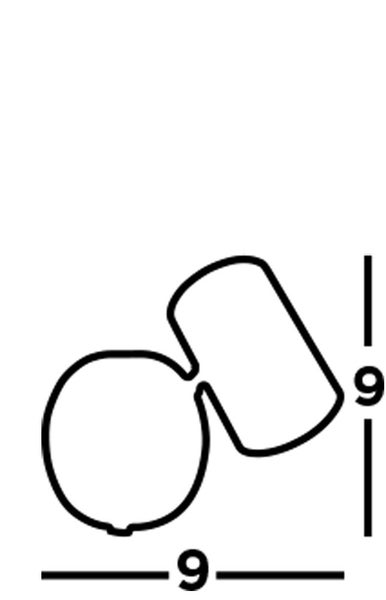 Illustration der Abmessungen: 9 mal 9 Zentimeter