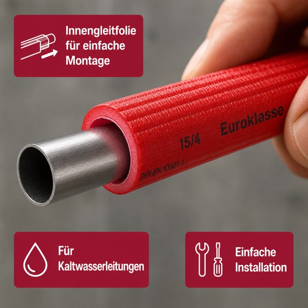 Rohrisolierung für Kaltwasserleitungen mit Innengleitfolie zur einfachen Montage